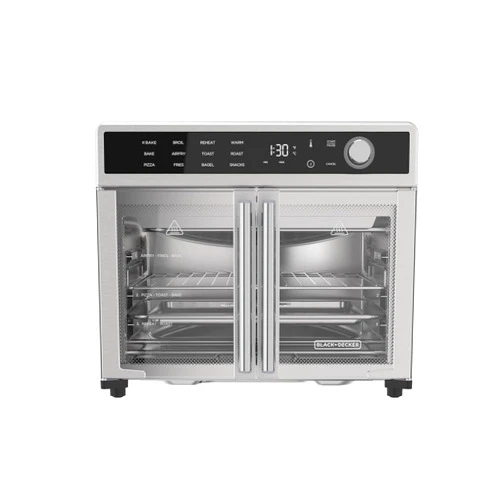 BLACK+DECKER Crisp 'N Bake Air Fryer Toaster Oven Combo, 12 in 1 Countertop Convection Oven Cooks Food Fast, Fits a Whole Pizza or 6 Toast Slices, French Doors with Stainless Steel Finish