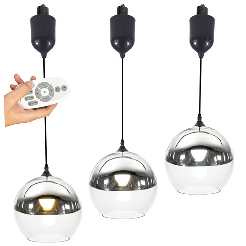 SKIVTGLAMP Adjustable Hanging Height Juno Track Light Pendants, 4 Ft Cord, J-Type Track Mounted, Vintage Chrome Globe Glass Shade, Smart LED Bulbs for Bar Kitchen Island Vaulted Ceiling