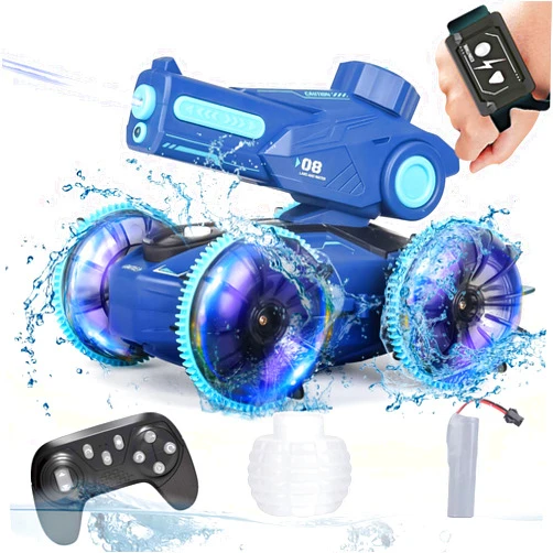 KB KAIBO 3-in-1 Remote Control Car, RC Boat & Water Gun - Amphibious RC Car for Land & Water, Adjustable Speed, Waterproof, Perfect Valentines Birthday Gifts for Kids-Blue