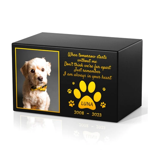 Bemaystar Custom Pet Urns for Dogs Ashes Small - Personalized Pet Memorial Box with Photo, Pet Cremation Urn Box, Wood Keepsake Urn for Pet Cremation, Sympathy Gift for a Pet Weight of Up to 50 lbs