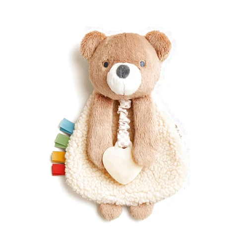 Itzy Ritzy - Itzy Lovey Including Teether - Baby Lovey with Teether, Textured Ribbons & Dangle Arms - Features Crinkle Sound, Sherpa Fabric and Minky Plush (Bear)