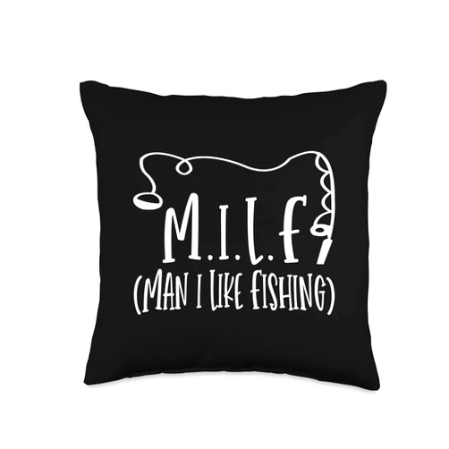 Angler Fischer Anglersprüche Rute Hecht Zander Aal Milf Man I Love Line Fishing Throw Pillow, 16x16, Multicolor