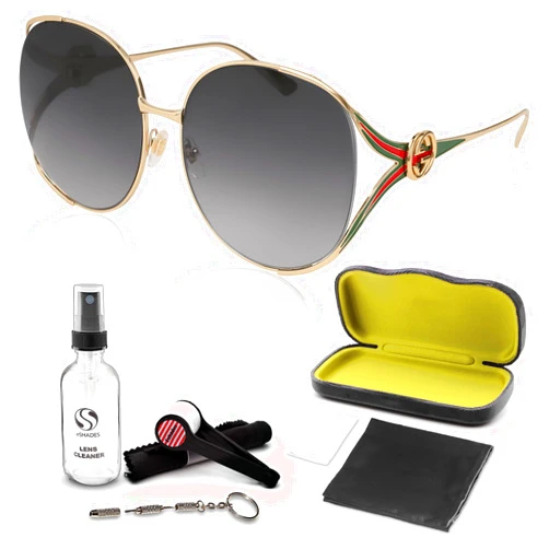 Gucci GG 0225S Sqaure Shape Sunglasses + Bundle with eSHADES Luxury Eyewear Kit