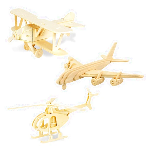 Georgie Porgy 3D Wooden Puzzles for Kids Toys Construction Woodcraft Kits DIY Model Puzzle Kits Birthday Gifts Pack of 3 (Biplane Helicopter Civil Airplane)