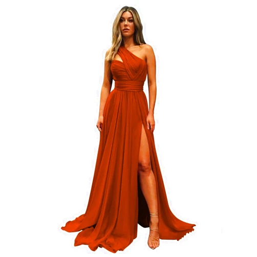 ZSHAOLHYJYZS Women's One Shoulder Bridesmaid Dresses Long Chiffon Split Formal Prom Evening Dress Ball Gowns 2023