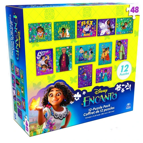 Spin Master Games Disney Encanto, 12 Jigsaw 48-Piece Puzzle Pack Easy Quick Cartoon New Colombia-Themed Musical Movie Characters, for Kids Aged 4 and up