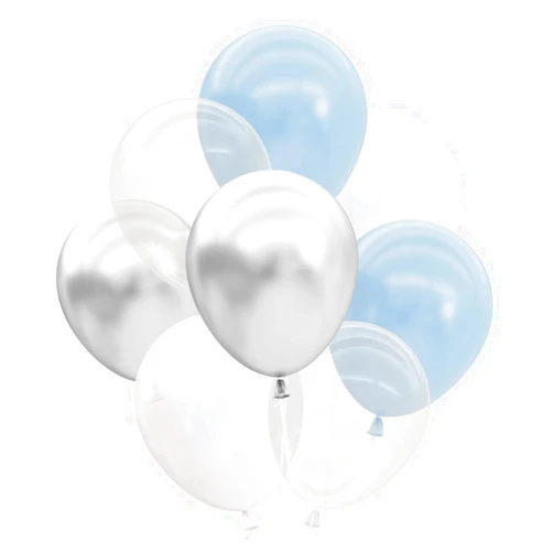 xo, Fetti Blue, Pearl White, Clear, Silver, Latex Balloons - 25 pk, 12