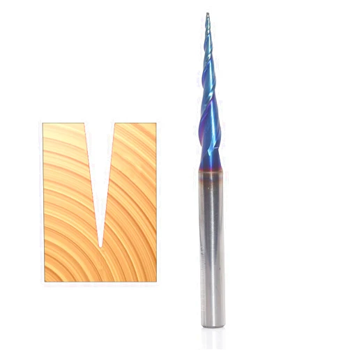 Akylin CNC Tapered Ball Nose Spiral Router Bit,1.0mm Tip Diameter (0.5mm Radius),1/4