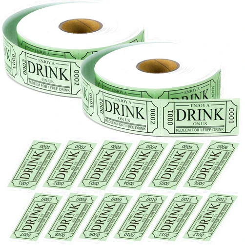 TaoBary 2 Rolls 1000 Pcs Free Drink Ticket Roll Raffle Tickets Party Tickets for Events Wedding and Parties (Sage Green)