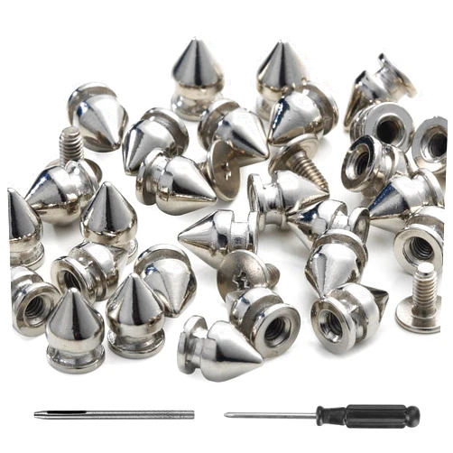 YORANYO 100 Sets Spikes and Studs 9.5MM Spikes for Clothing Metal Studs Rivets for Leather Punk Spikes Rivets Screw Back Studs and Spikes for Clothing Shoes Belts Bags Hats 3/8 Inch (Silver)