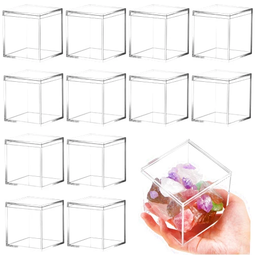 Juexica 12 Pcs Clear Acrylic Box with Lid Plastic Small Acrylic Boxes Decorative Storage Box Jewelry Display Mini Clear Container for Home Candy Pill Tiny Jewelry(Square,4 x 4 x 4)
