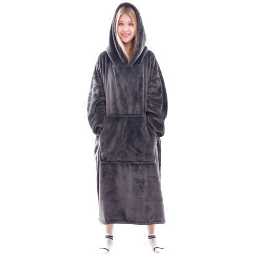 Waitu Wearable Blanket Sweatshirt Gifts for Women and Men, Warm and Cozy Giant Blanket Hoodie, Thick Flannel Blanket with Sleeves and Giant Pocket - Dark Gray