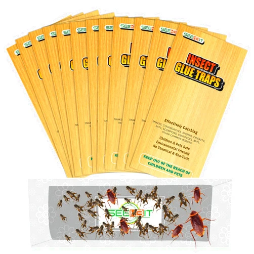 SEEKBIT 30 PCS Cricket Traps Indoor for Trapping Insects, Mice, Spiders, Bugs, Crickets, Scorpions, Roaches, Super Sticky & Non-Toxic Glue Board Pre-Baited with Fruity Scent Attractant - 9.5 x 3.15 in