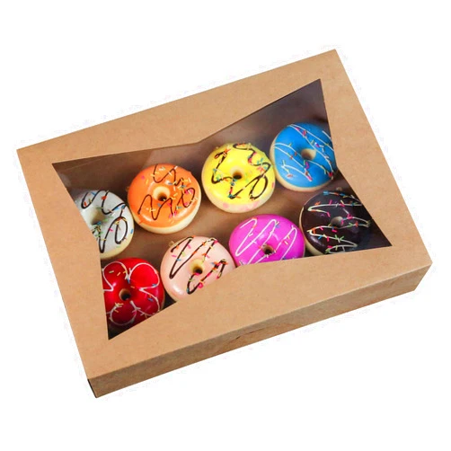 ONE MORE [15-Pack] 14 x10 x 3inch Brown Paperboard Lock Corner Window Bakery Cookie Boxes, Large Container with PVC Windows for Pie and Cookie Box