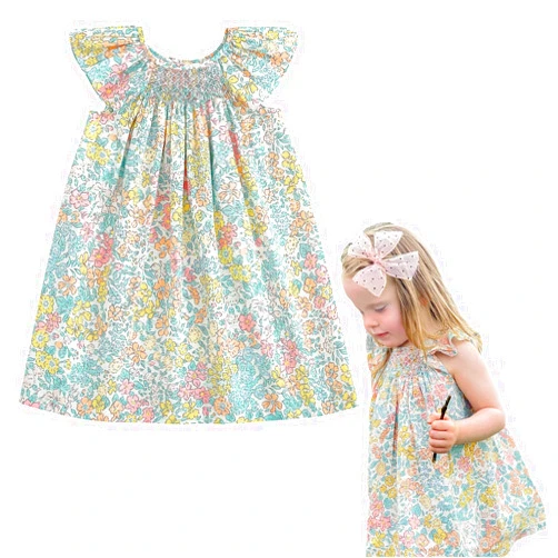 Simplee kids Baby Girls Casual Dress Toddler Smocking Dress Floral Print Sundress for Spring Summer 1-6 Years