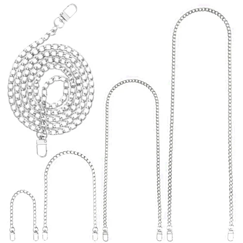 Salbsever 4 Pcs Different Sizes Silver Purse Chain Strap for Purse, Flat Iron Bag Link Chains with Metal Buckles for Replacement Shoulder Handbag Crossbody Clutch DIY Handbags Crafts, 47.2/31.5/15.7/7.9 Inch