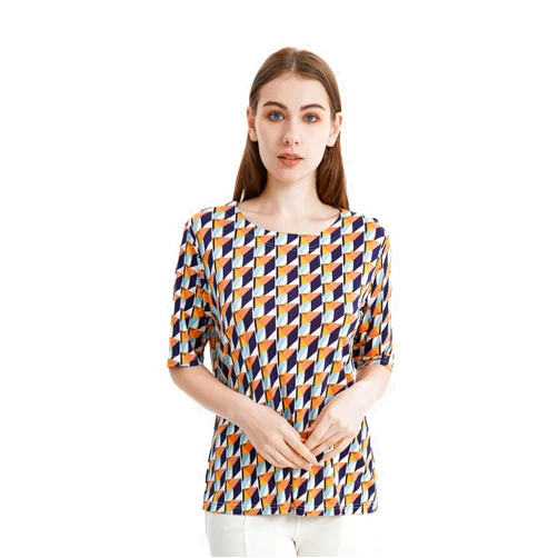 AQCLAY TulipSilk Women's Silk T-Shorts Printed Top Shirt