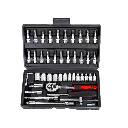 Sutlumisi 46Pcs Drive Socket Ratchet Wrench Set, 1/4 inch Metric Hex Socket Set & Bit Socket Set & Extension Bars, Car Tools Kit for Automotive Repair & Household