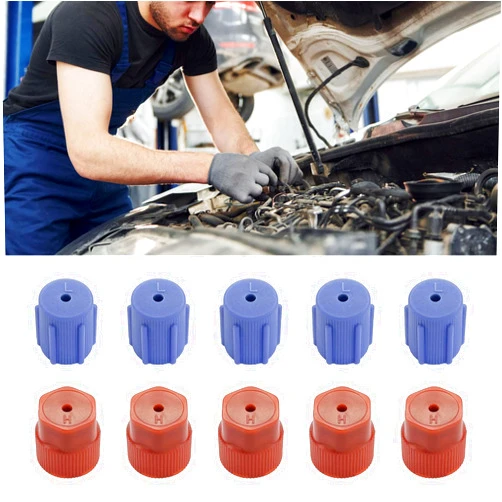 UZZH 10PCS AC Caps for Cars, R134a 13mm & 16mm Cap Air Conditioning Service AC System Charging Port Caps for Car AC Replacement and Maintenance, 5 Blue Low Side & 5 Red High Side Pressure Port Cap