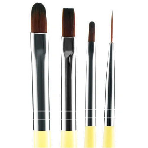 BEAUTÉ GALLERIA Beaute Galleria 4 Pieces UV Gel Nail Art Brush Set (Pro Flat, Carved, Detailer, and Round) for Thin Fine Line, Detailer, Outline, Striping, Nail Tips Builder, Polygel Nails, Gel Sculpting