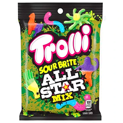 Trolli (1) Bag Sour Brite All Star Mix Gummi Candy - Crawlers, Sloths, Octopus, Llamas, Tinyhands 3.8 oz