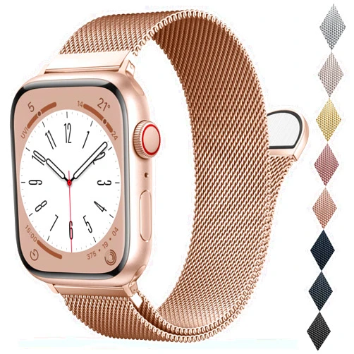 BELONGME Mesh Metal Loop Compatible with Apple Watch Band 42mm 44mm 45mm 46mm 49mm Series Ultra SE 10 9 8 7 6 5 4 3 2 1 Women Men, Stainless Steel Strap with Magnetic Clasp for iWatch Bands