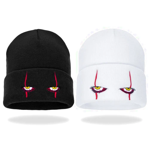 Zgboaht Embroidered Scary Eyes Knit Beanie Hat Dancing Clown Wool Watch Cap Stretch Cuff Hats for Men Women Kids