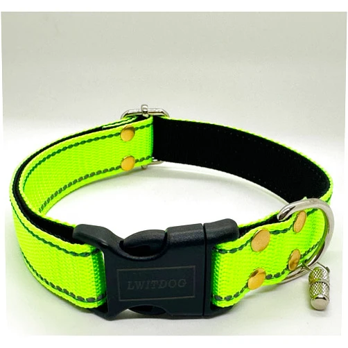 LWITDOG Reflective Dog Collar, Anti-Loss Customizable Information Collar, Solid and Comfortable, Safety Buckle, Adjustable Length, Suitable for Small and Medium-Sized Dog(S, Green)