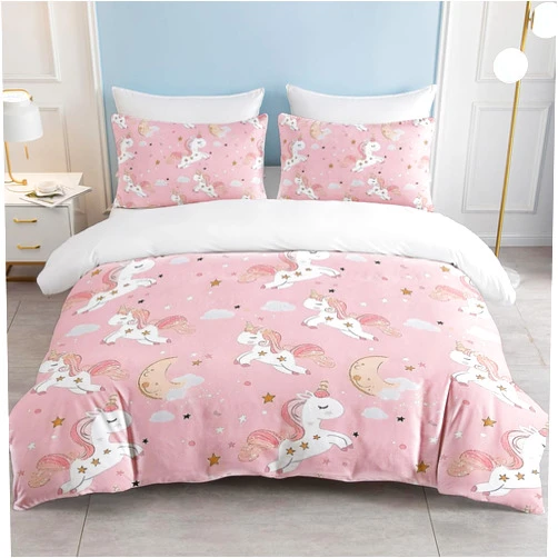 SOULZZZ Unicorn Pink Duvet Cover King - Soft Cute Moon Cloud Star Unicorn Bedding Set 3 Piece Rainbow Unicorn Bed Set for Girls Kids Teens Women No Comforter