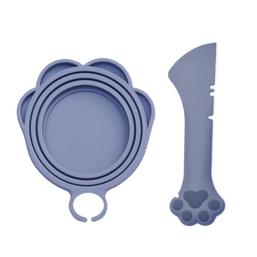 Meow&Woof Cover for Pet Can Food/Cat Wet Food Spoon/Lid for Dog Cans/Cute Paw Shape One Lid One Spoon Pack (Gray)