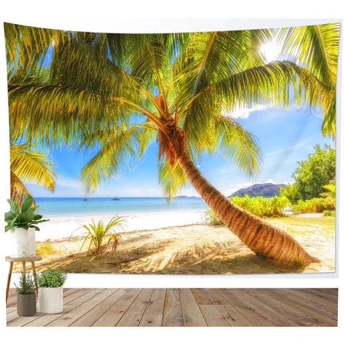 HVEST Tropical Beach Tapestry Wall Hanging Green Palm Trees Ocean Wall Tapestry Summer Vacation Tapestries for Bedroom Living Room Dorm Party Decor,60Wx40H inches