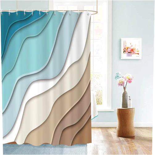 GCIREC Teal Blue Shower Curtain, Teal Blue Brown Ombre Aqua Beach Waves Abstract Ocean Modern Bathroom Curtain Home Decor Waterproof Fabric Machine Washable with 12 PCS Hooks,72