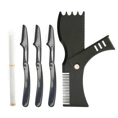 Kcabrtet Beard Shaper Tool Set Trimming Grooming White Barber Pencil Black Beard Stencil Guide Template Kit