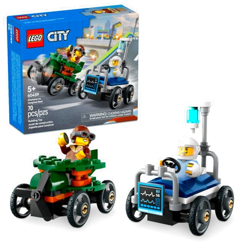 LEGO City Airplane vs. Hospital Bed Race Car Pack Toy - Building Toy for Kids, Boys and Girls, Ages 5+ - Gift for Birthdays and Holidays - Includes 2 Minifigures - 60459