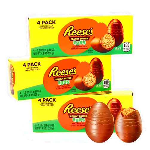 GEEOOLLAH Reese Large Peanut Butter Eggs - 3 Pack Egg-Shaped Milk Chocolate Creme Filled Easter Candy, Holiday Sweets For Baskets Stuffers & Treats - 1.2 oz (4 Pieces Per Box)