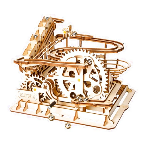 ROKR 3D Wooden Puzzles Marble Run Set - Mechanical Model Kit for Adults DIY Roller Coaster Toys Gifts for Boys/Girls (Marble Parkour)