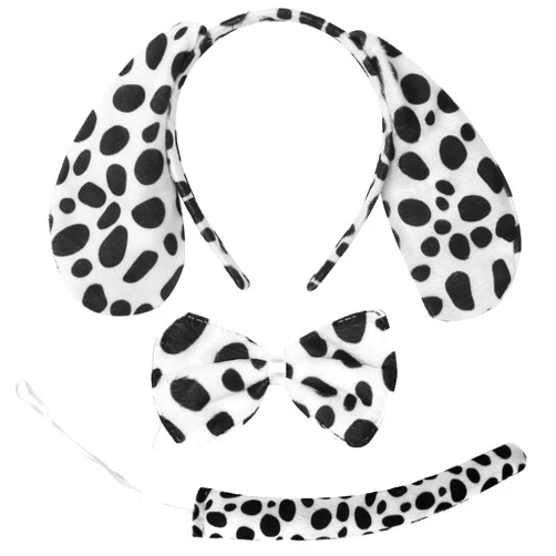 Tudniky Halloween Dalmatian Costume Set, Dalmatian Puppy Dog Ears Headband, Dalmatian Tail and Bow tie, Halloween Dress Up Dog Costume for Kids/Adult (3PCS)