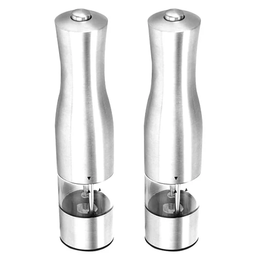 DVVHFJHETKUJULIY Salt and Pepper Grinder Set Pepper Grinder Refill Pepper Grinder Set-Stainless Steel Spice Mills with Light-One Handed Push Button Peppercorn Grinders and Sea Salt Mills