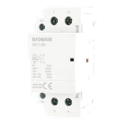 Baomain AC Contactor HC1-50/20, 220~240V 50A 2 Pole 2NO Universal Circuit Control DIN Rail Mount Normally Open