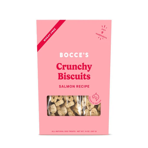 Bocce's Bakery Oven Baked Salmon Recipe Treats for Dogs, Wheat-Free Dog Treats, Made with Real Ingredients, Baked in The USA, All-Natural Salmon, Sweet Potato & Parsley Biscuits, 14 oz