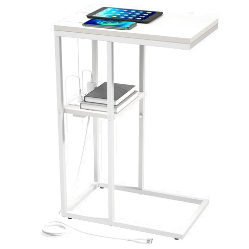 Yoobure C Shaped End Table with Charging Station, Small Side Tables for Living Room Bedroom, Sofa Table with USB Ports and Outlets for Small Spaces, Couch Table Rustic Snack Table Bed Side Table
