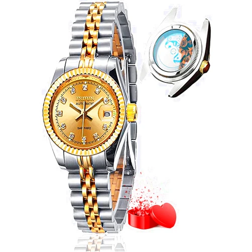 OLEVS Automatic Watches for Women Ladies Full Gold Stainless Steel Waterproof Luxury Dress Classic Style Date Wrist Watches
