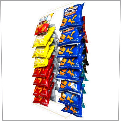 Clip Strip Snack Rack Countertop Display Stand, Metal, 2 Rows, 30 Clips, Off-White, holds Potato Chips Bags, Candy at Retail, Deli, Cafe, Convenience Stores, Product Merchandising Corp.,1 Count