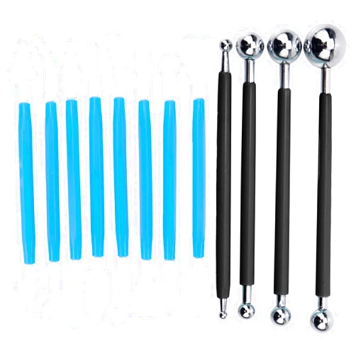 Antrader Fondant Cake Decorating Kit,Fondant Cake Decorating Sculpting Modeling Tools Plastic Clay Baking Craft Tools Set and Double Head Metal Ball Gum Paste Modeling Tool Sets,12Pcs Set