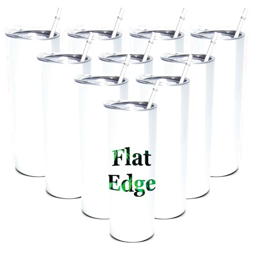 AGH 10pcs 20oz Sublimation Tumblers Bulk With Flat Edge, 20 oz Sublimation Tumbler Blank, Skinny Straight Stainless Steel Blanks Cups with Individual Box, Plastic Straw for Coffee, Drinks, DIY, Crafte