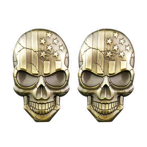 GeRRiT 2 Pcs Skull Skeleton Devil Death USA Flag Metal Emblem 3D Car Trucks Motorcycle Badge Sticker Decal Universal (Bronze)