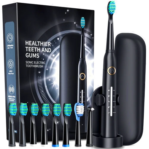 TEETHEORY Electric Toothbrush with Travel Case, Sonic Toothbrush for Adults with 8 Brush Heads for 2-Year Use, 40000 VPM Deep Clean Rechargeable Toothbrushes Last 30 Days with 5 Modes