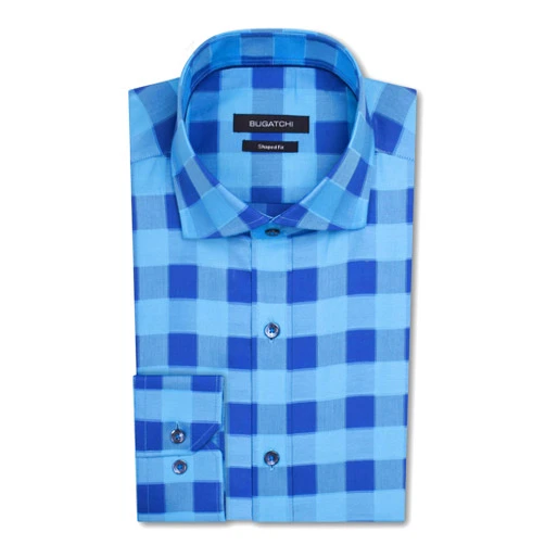 Bugatchi Men's Long Sleeve Spread Collar Shaped Woven