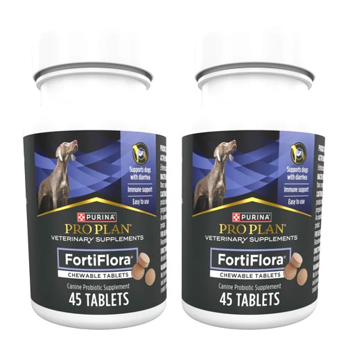 Fortiflora Purina Pro Plan Veterinary Supplements FortiFlora Chewable Dog Probiotic Supplement Tablets - 45 ct. Canister (Pack of 2)