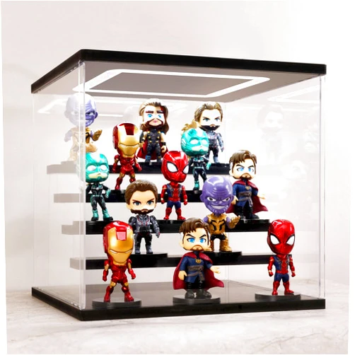AZEYN Clear Acrylic Display Case with Light , 5 Tier Display Box Stand Assembly Dustproof Protection Showcase for Collectibles Action Figures (Black 12.6×12.2×11.8in; 32×31×30cm)